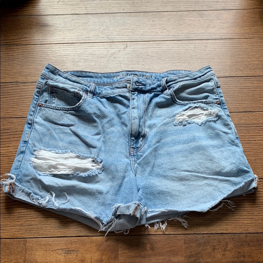 American Eagle Outfitters Mom Blue Distressed Jean Shorts